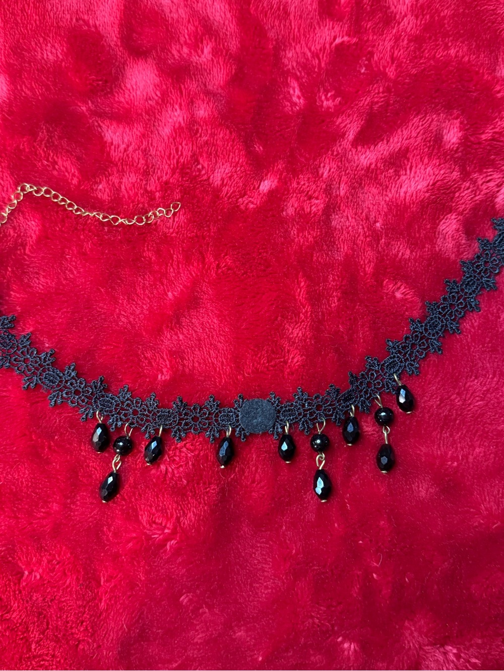 Black Gothic Lace Choker Necklace Vintage Victorian Aesthetic With Dangle Beads - Picture 1 of 1